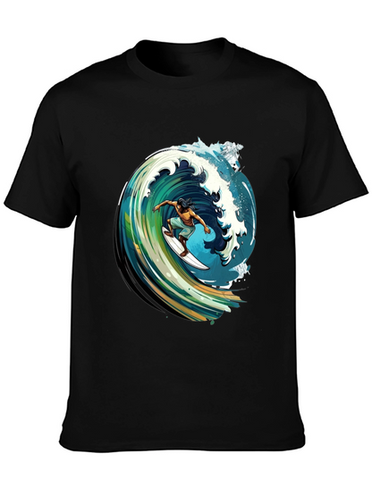 Surfer Wave Graphic Tee - Black Cotton Comfort