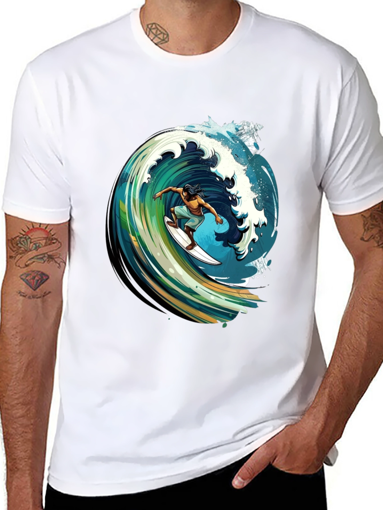 Surfer Wave Graphic Tee - Black Cotton Comfort