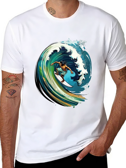 Surfer Wave Graphic Tee - Black Cotton Comfort