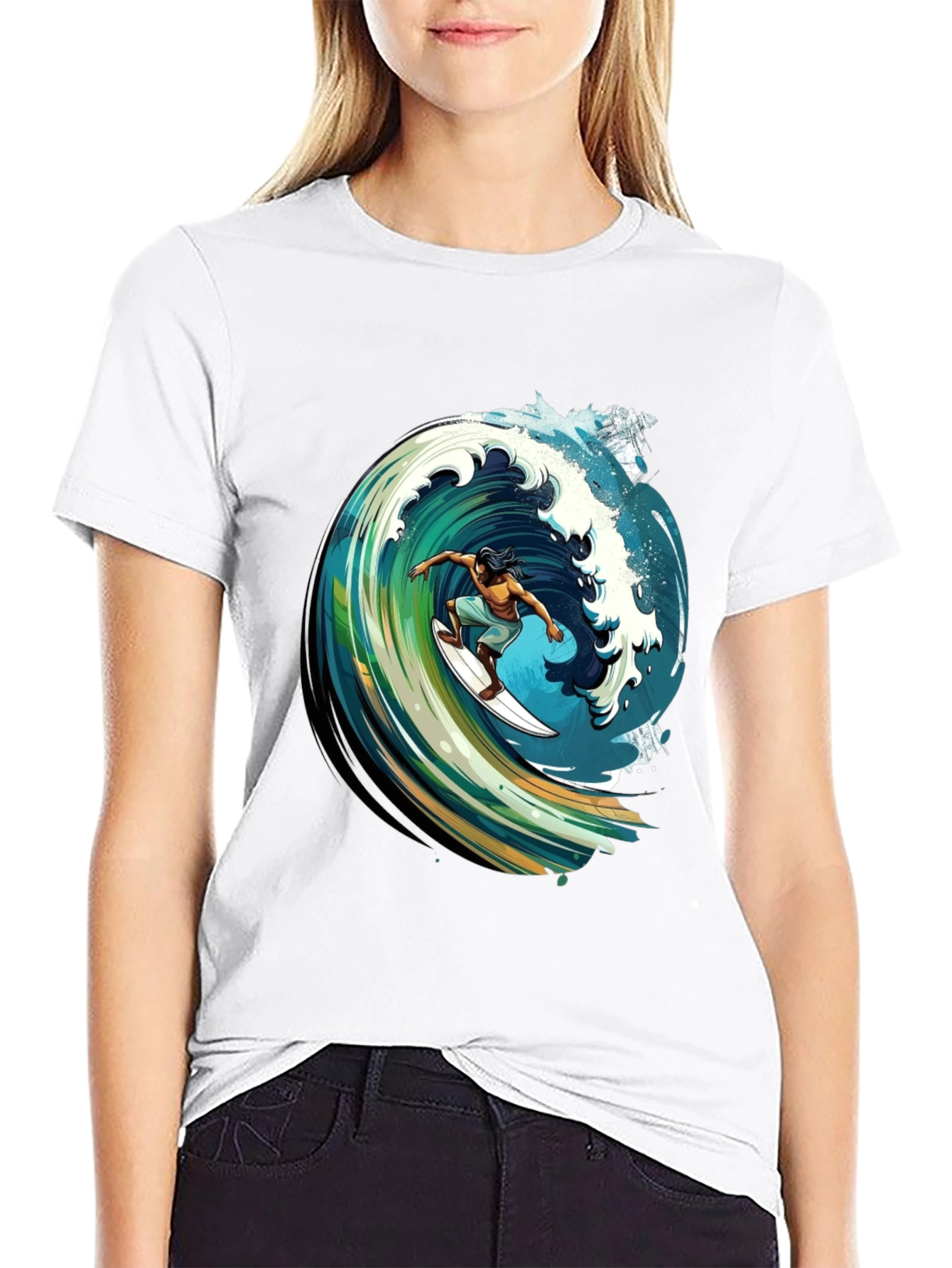 Surfer Wave Graphic Tee - Black Cotton Comfort