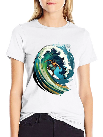 Surfer Wave Graphic Tee - Black Cotton Comfort