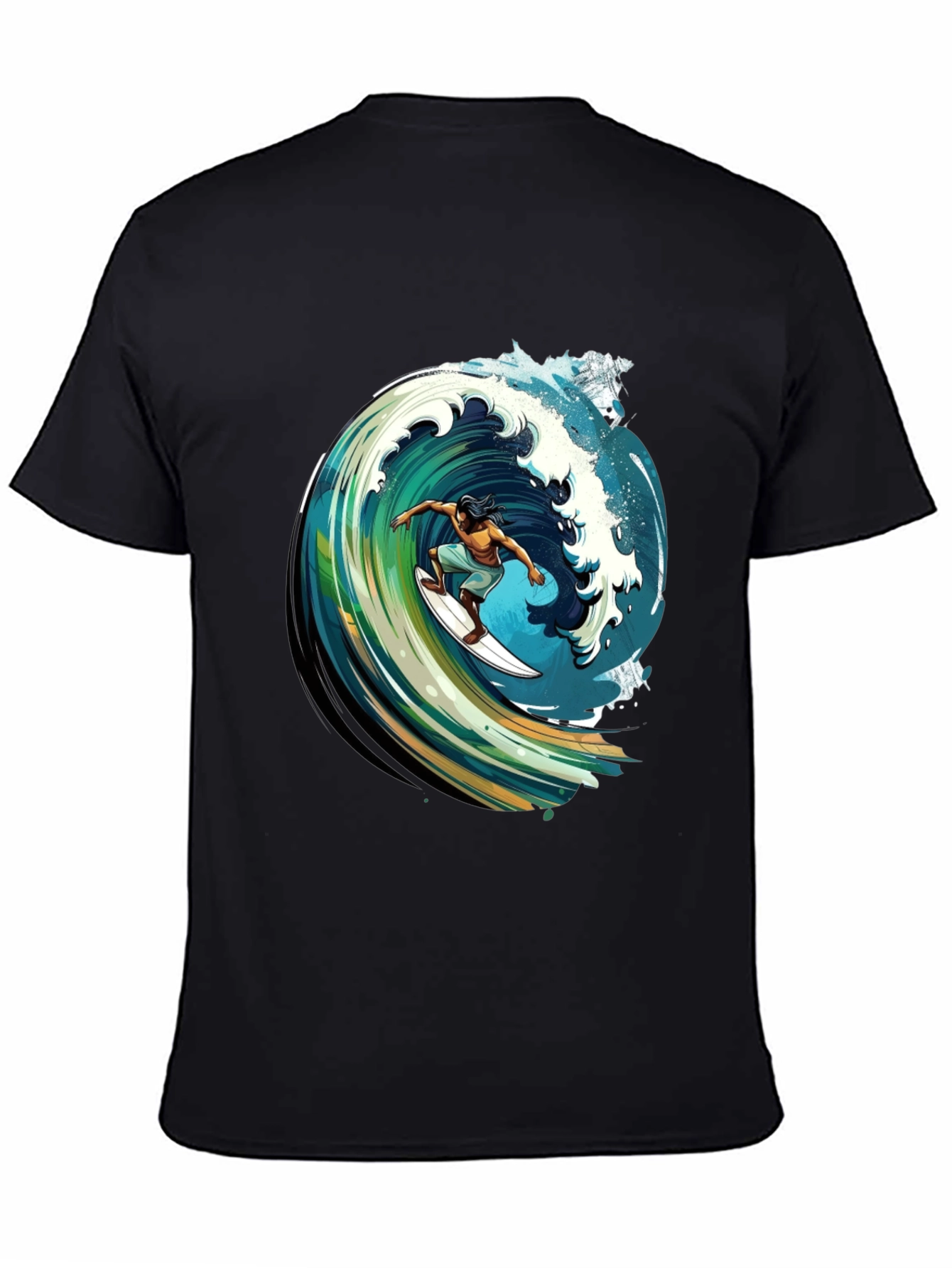 Surfer Wave Graphic Tee - Black Cotton Comfort