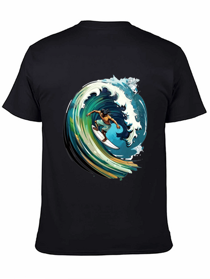 Surfer Wave Graphic Tee - Black Cotton Comfort