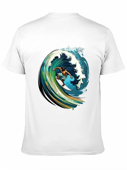 Surfer Wave Graphic Tee - Black Cotton Comfort