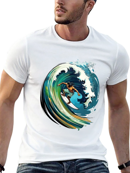 Surfer Wave Graphic Tee - Black Cotton Comfort