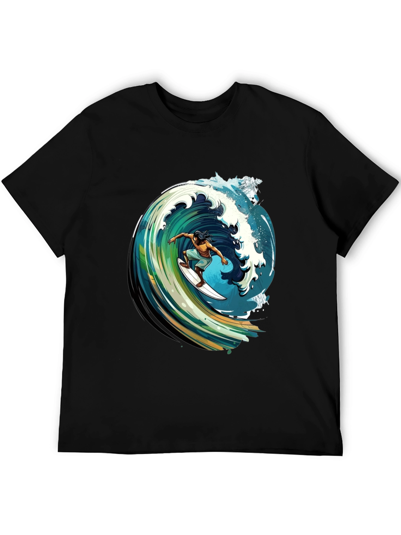 Surfer Wave Graphic Tee - Black Cotton Comfort