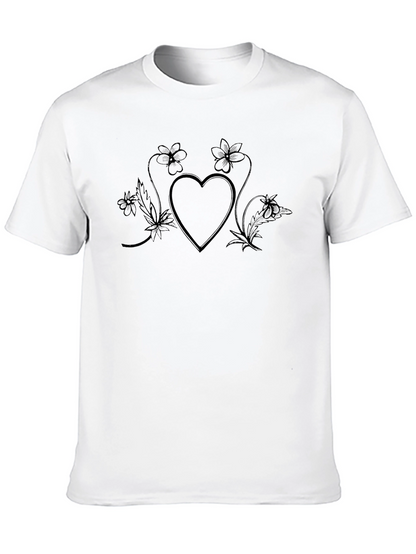 Heart & Flower Graphic Black T-Shirt