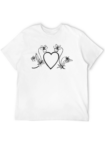 Heart & Flower Graphic Black T-Shirt