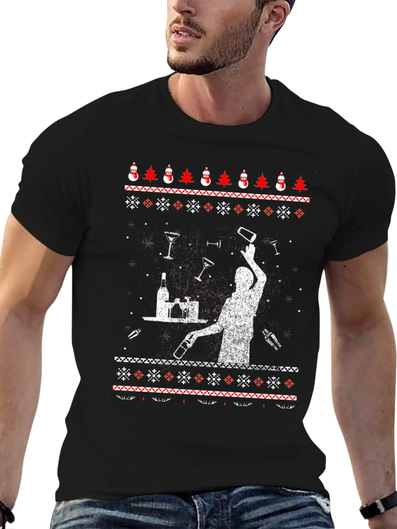 Bartender Ugly Christmas Sweater Graphic T-Shirt