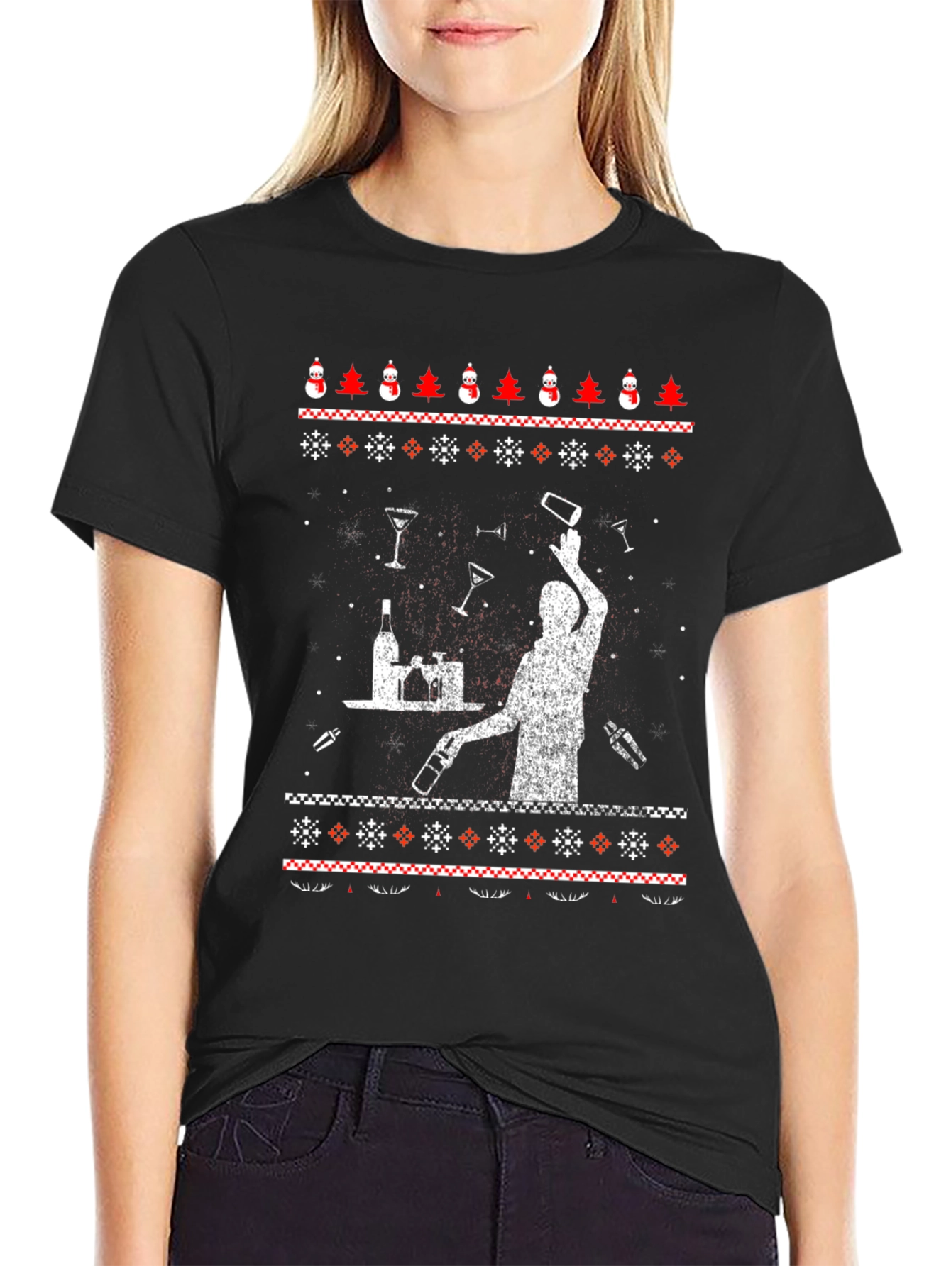 Bartender Ugly Christmas Sweater Graphic T-Shirt