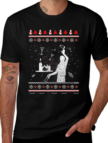 Bartender Ugly Christmas Sweater Graphic T-Shirt