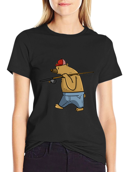 Bear Fishing T-Shirt - Cartoon Graphic Tee