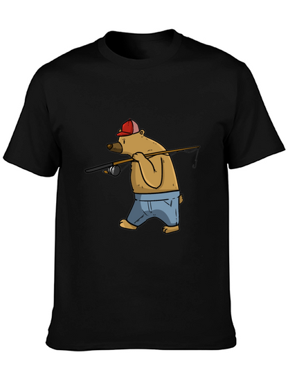 Bear Fishing T-Shirt - Cartoon Graphic Tee