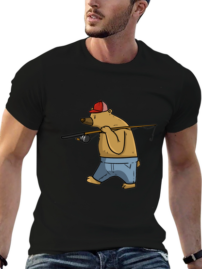 Bear Fishing T-Shirt - Cartoon Graphic Tee