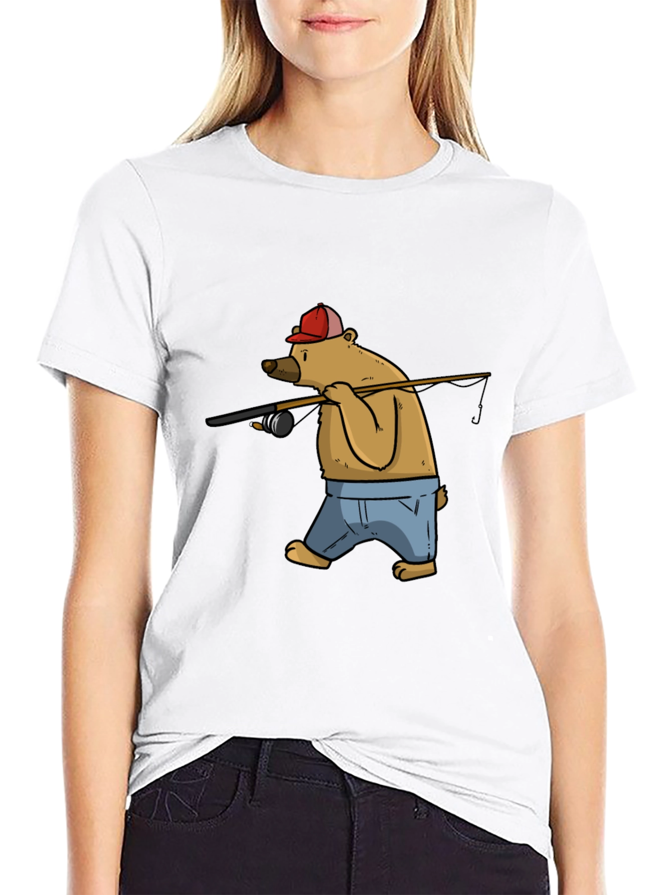 Bear Fishing T-Shirt - Cartoon Graphic Tee