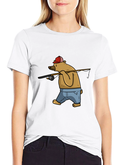 Bear Fishing T-Shirt - Cartoon Graphic Tee