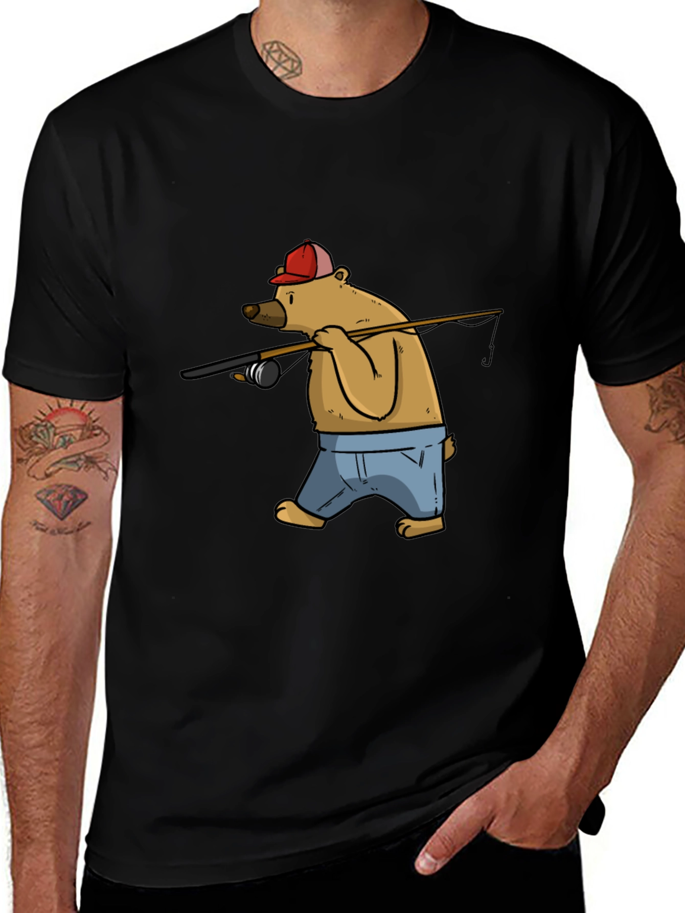 Bear Fishing T-Shirt - Cartoon Graphic Tee