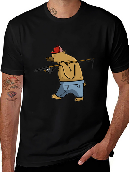 Bear Fishing T-Shirt - Cartoon Graphic Tee
