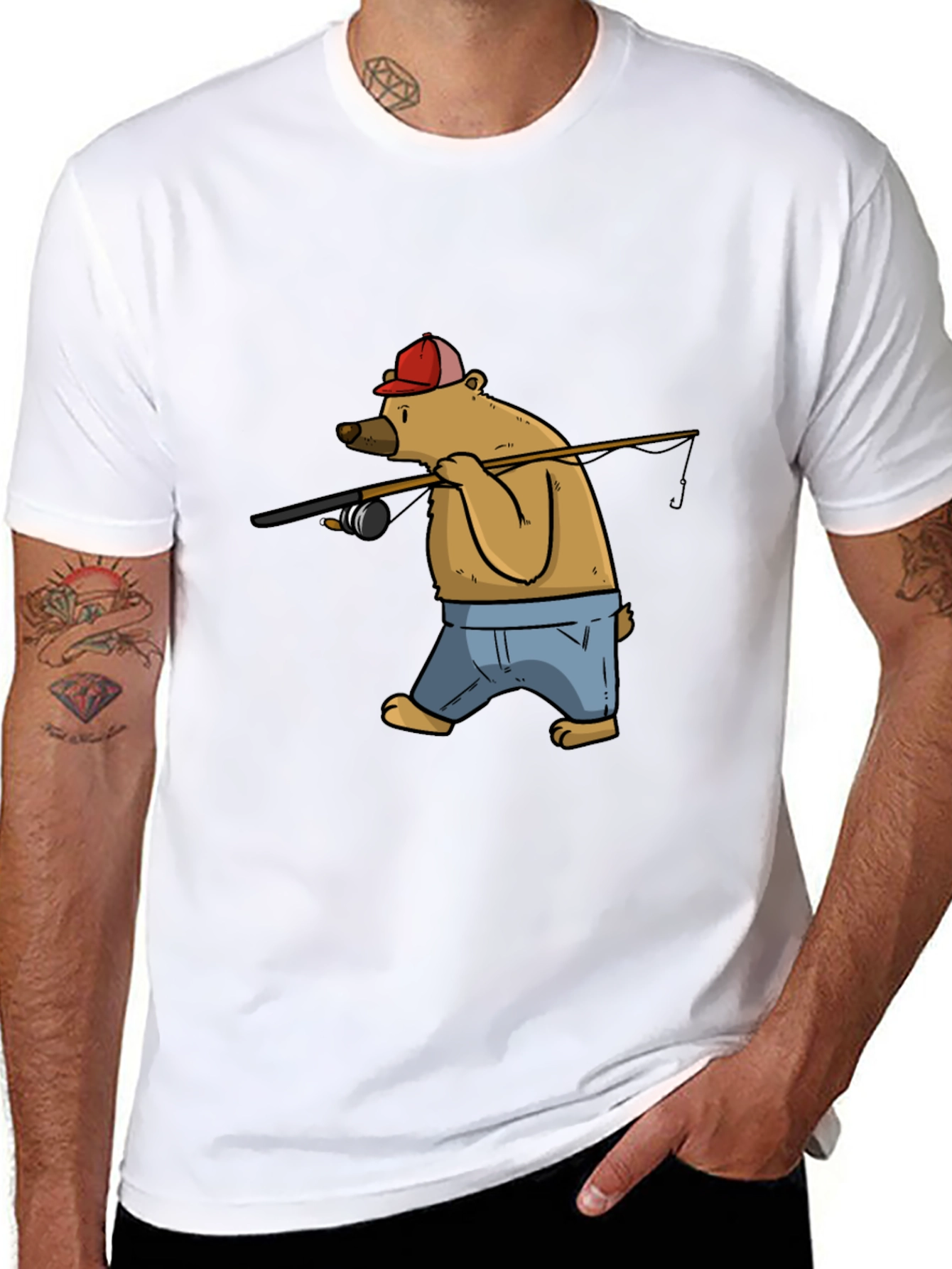 Bear Fishing T-Shirt - Cartoon Graphic Tee
