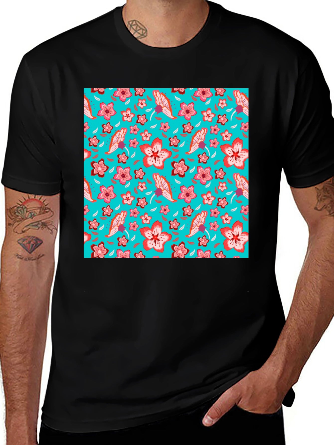 Floral Pattern T-Shirt Casual Graphic Tee