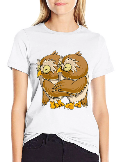 Owl Hug Graphic Tee - Black Cotton T-Shirt