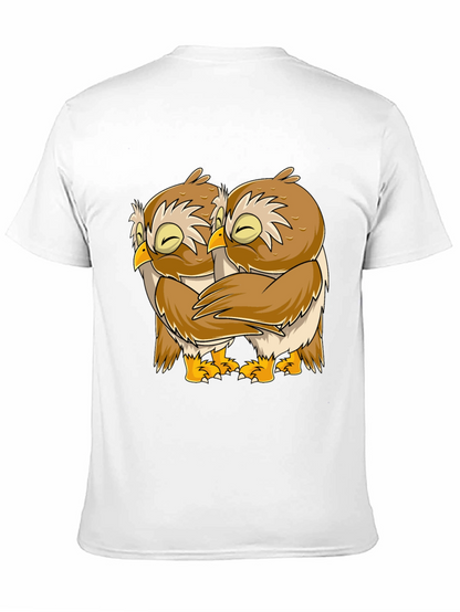 Owl Hug Graphic Tee - Black Cotton T-Shirt