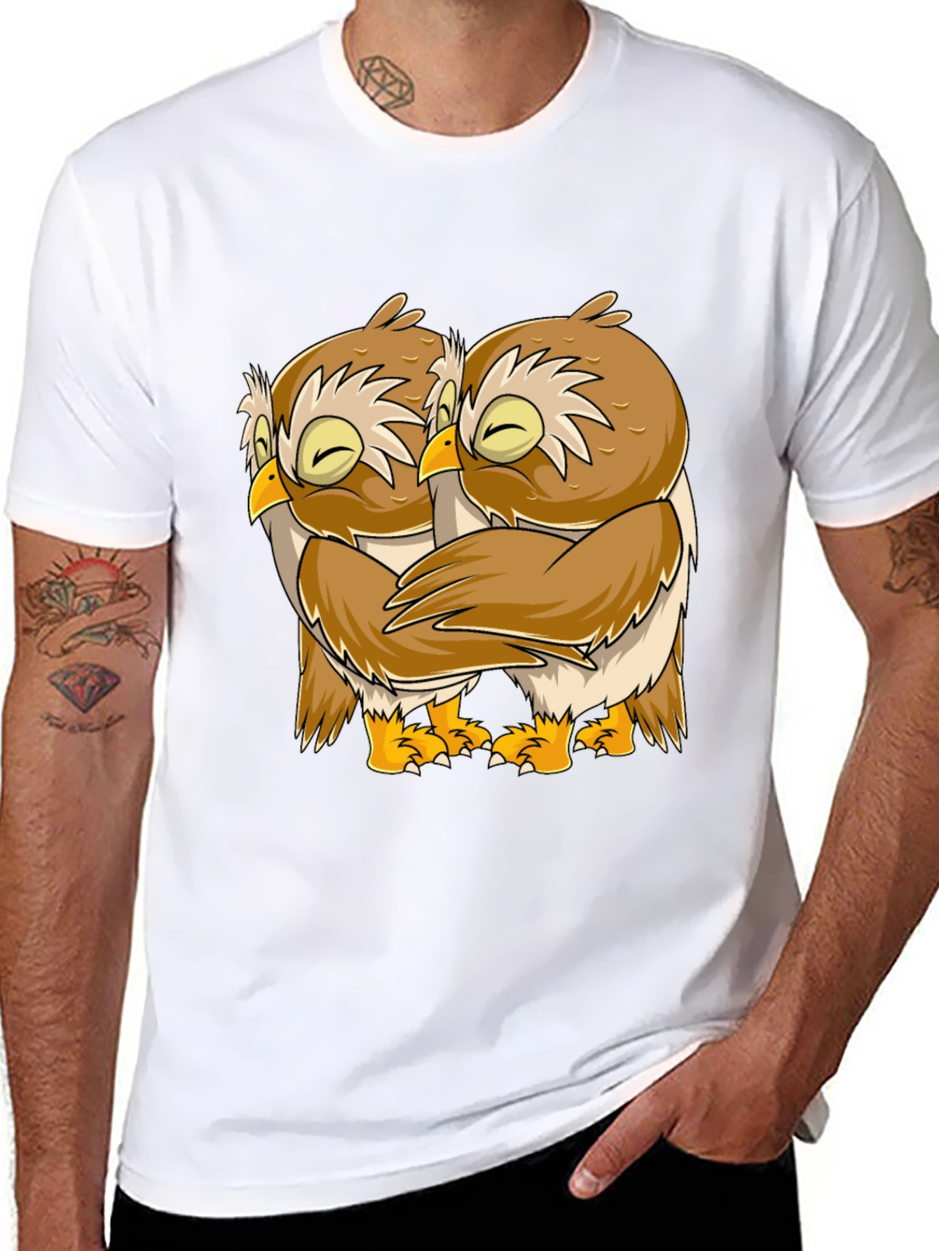 Owl Hug Graphic Tee - Black Cotton T-Shirt