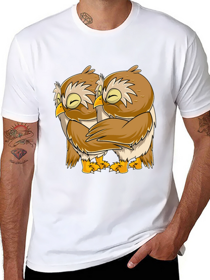Owl Hug Graphic Tee - Black Cotton T-Shirt