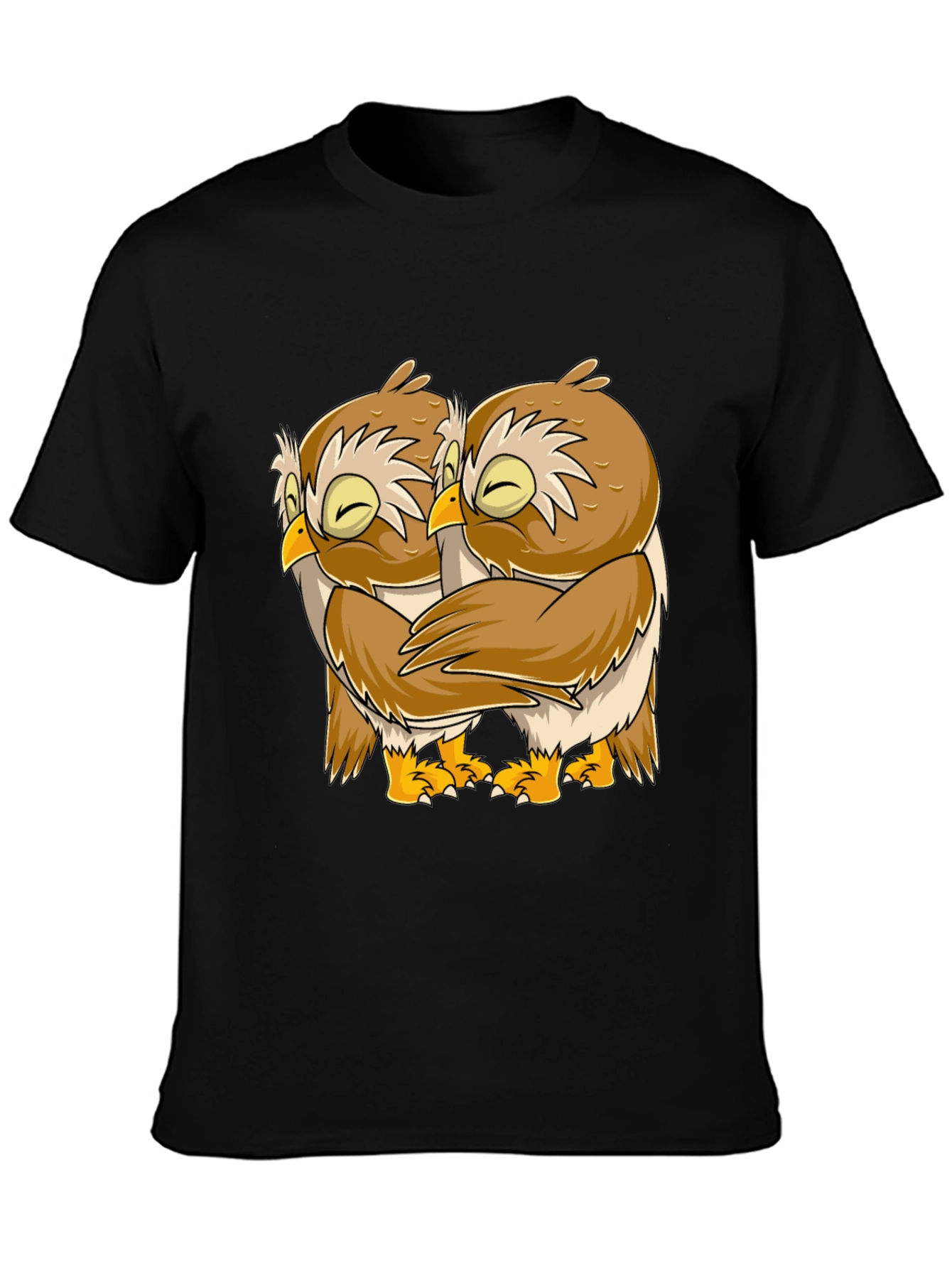 Owl Hug Graphic Tee - Black Cotton T-Shirt