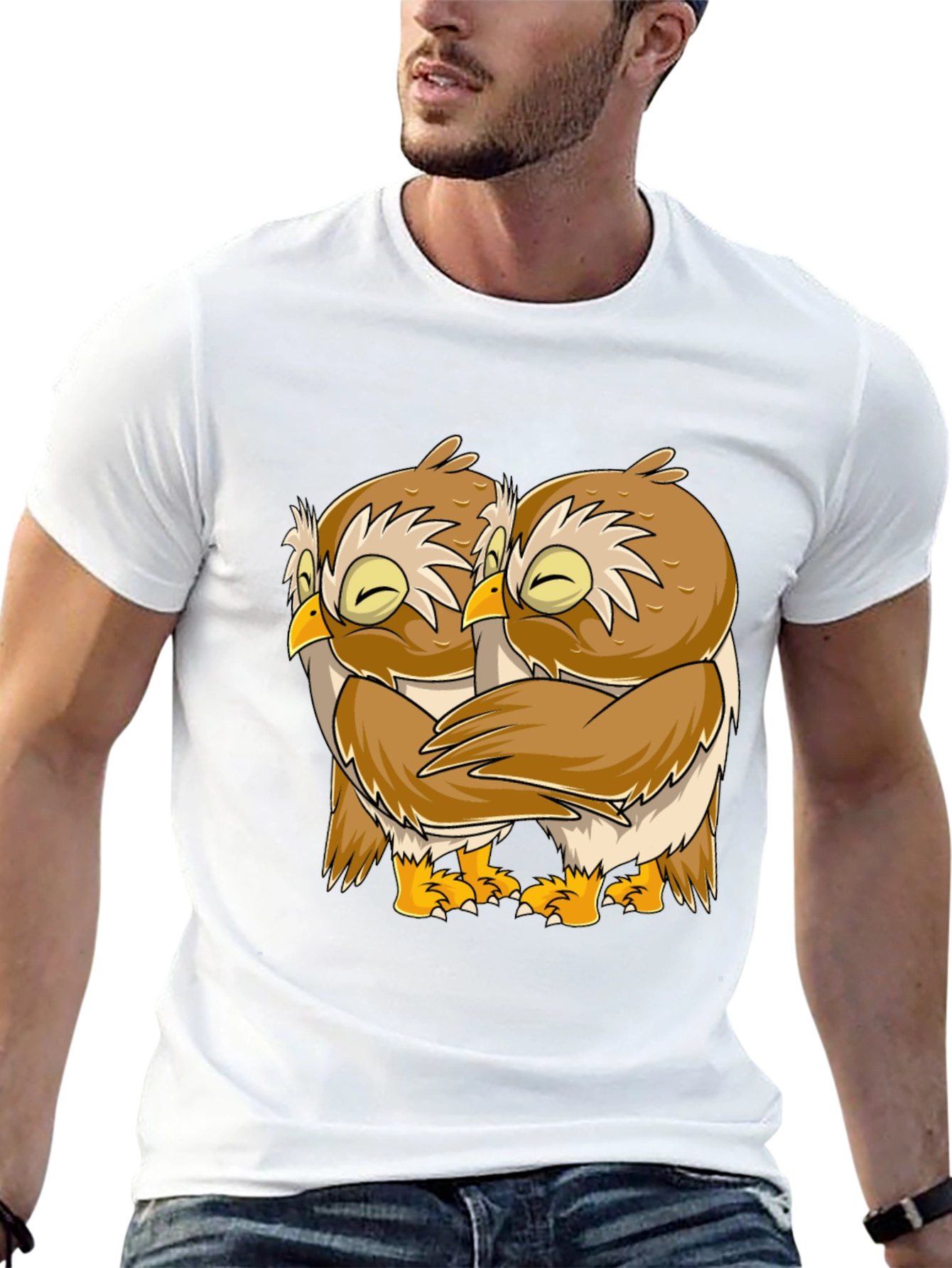 Owl Hug Graphic Tee - Black Cotton T-Shirt
