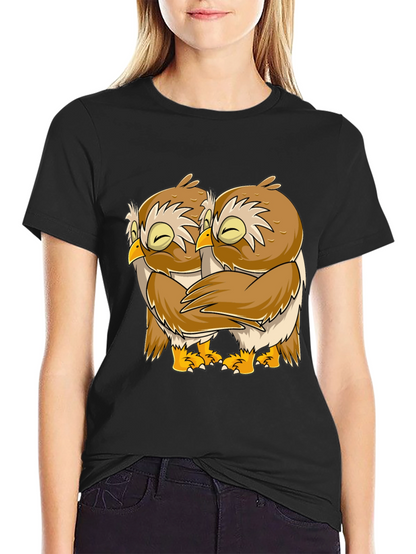 Owl Hug Graphic Tee - Black Cotton T-Shirt