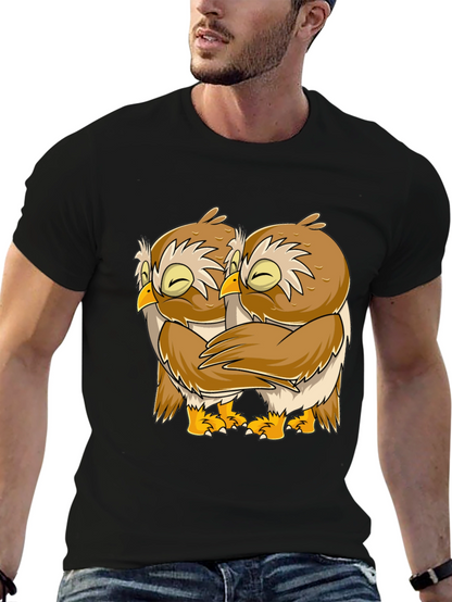 Owl Hug Graphic Tee - Black Cotton T-Shirt
