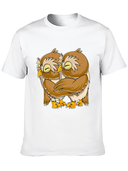 Owl Hug Graphic Tee - Black Cotton T-Shirt