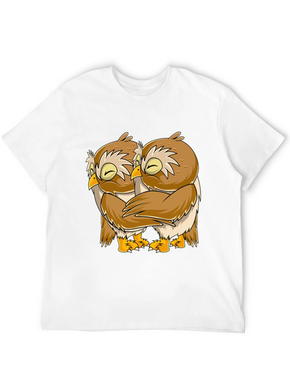 Owl Hug Graphic Tee - Black Cotton T-Shirt