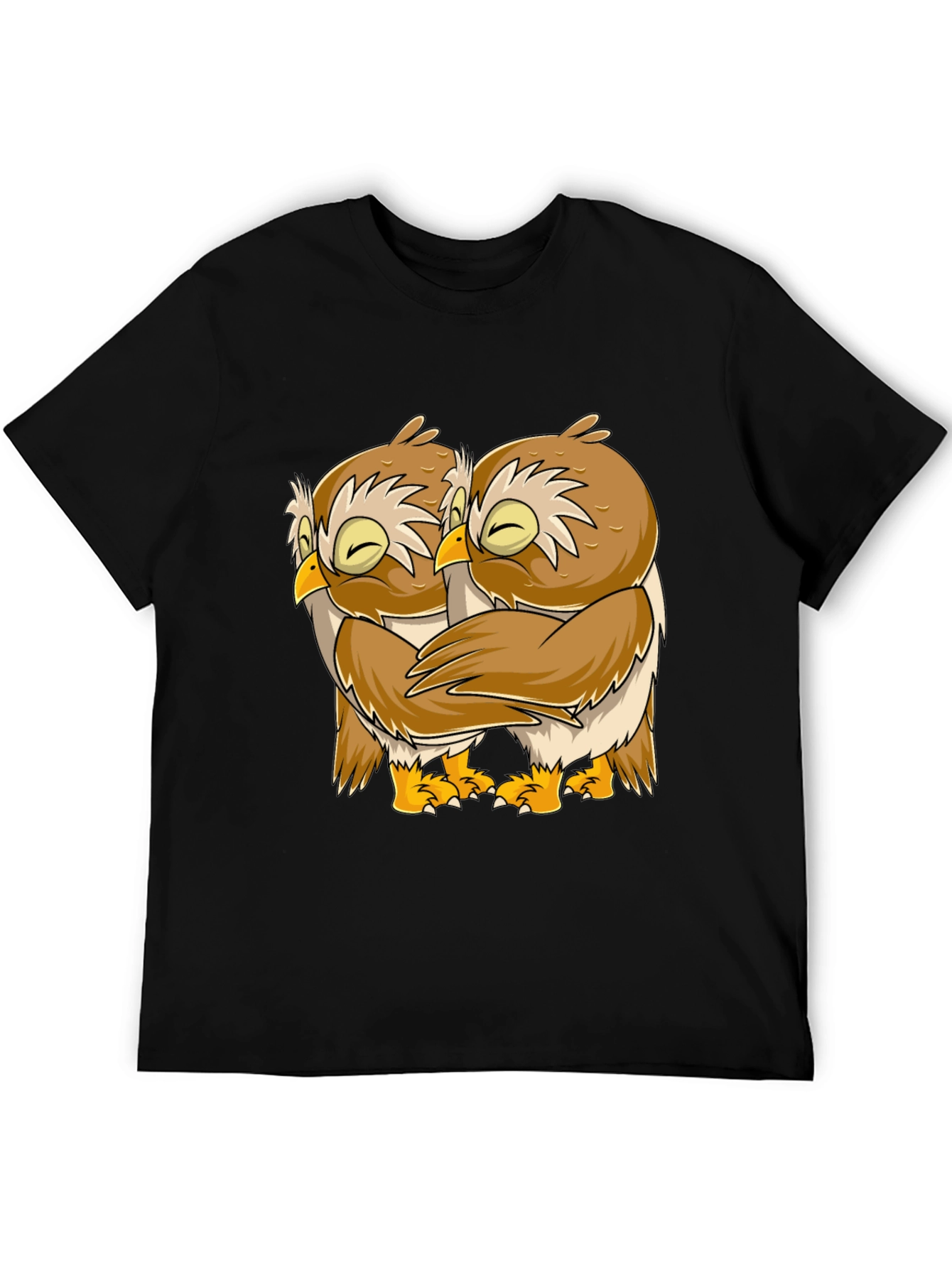 Owl Hug Graphic Tee - Black Cotton T-Shirt