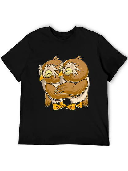 Owl Hug Graphic Tee - Black Cotton T-Shirt