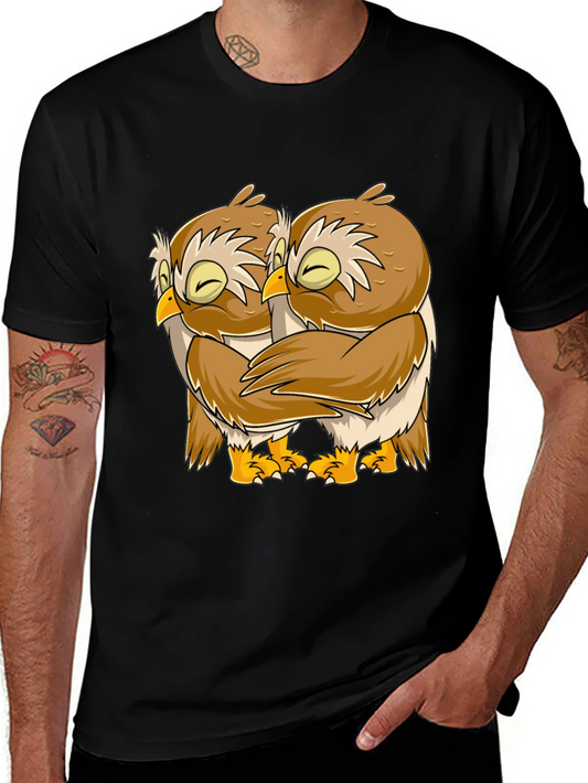 Owl Hug Graphic Tee - Black Cotton T-Shirt