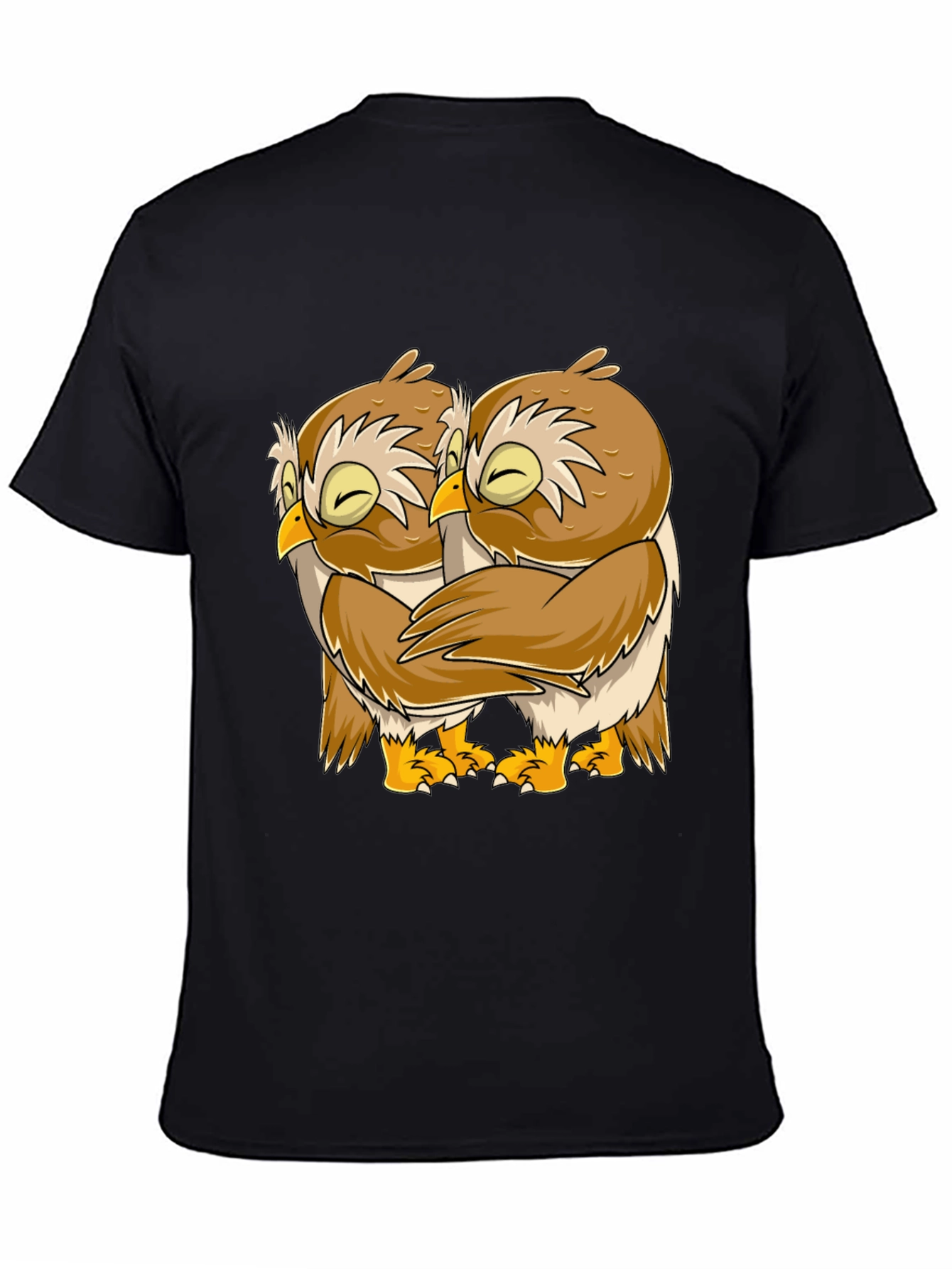 Owl Hug Graphic Tee - Black Cotton T-Shirt