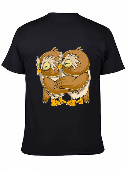 Owl Hug Graphic Tee - Black Cotton T-Shirt