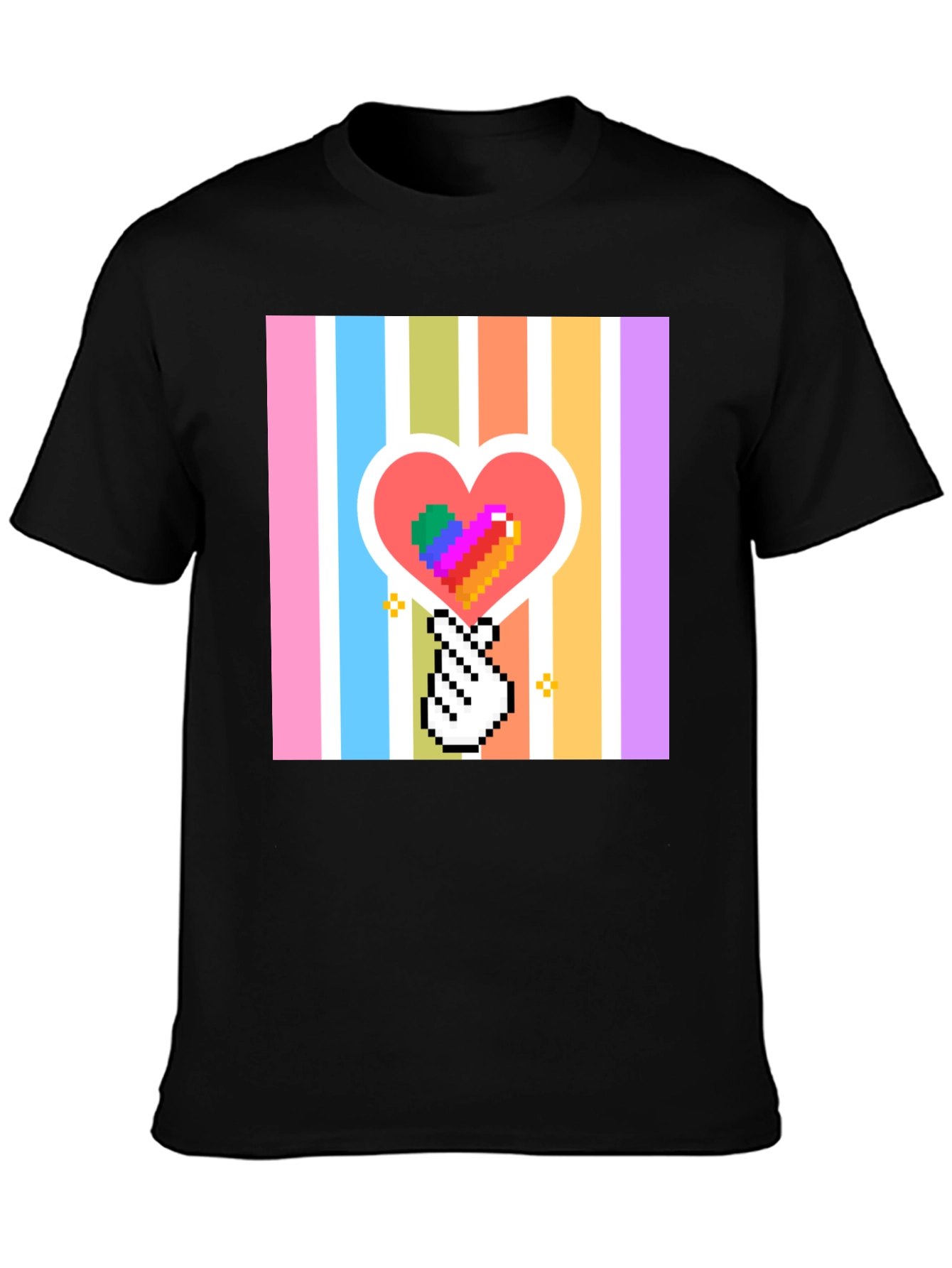Pixel Heart & Hand T-Shirt - Black