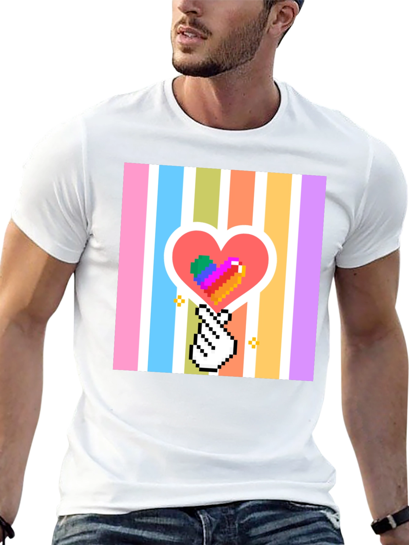 Pixel Heart & Hand T-Shirt - Black