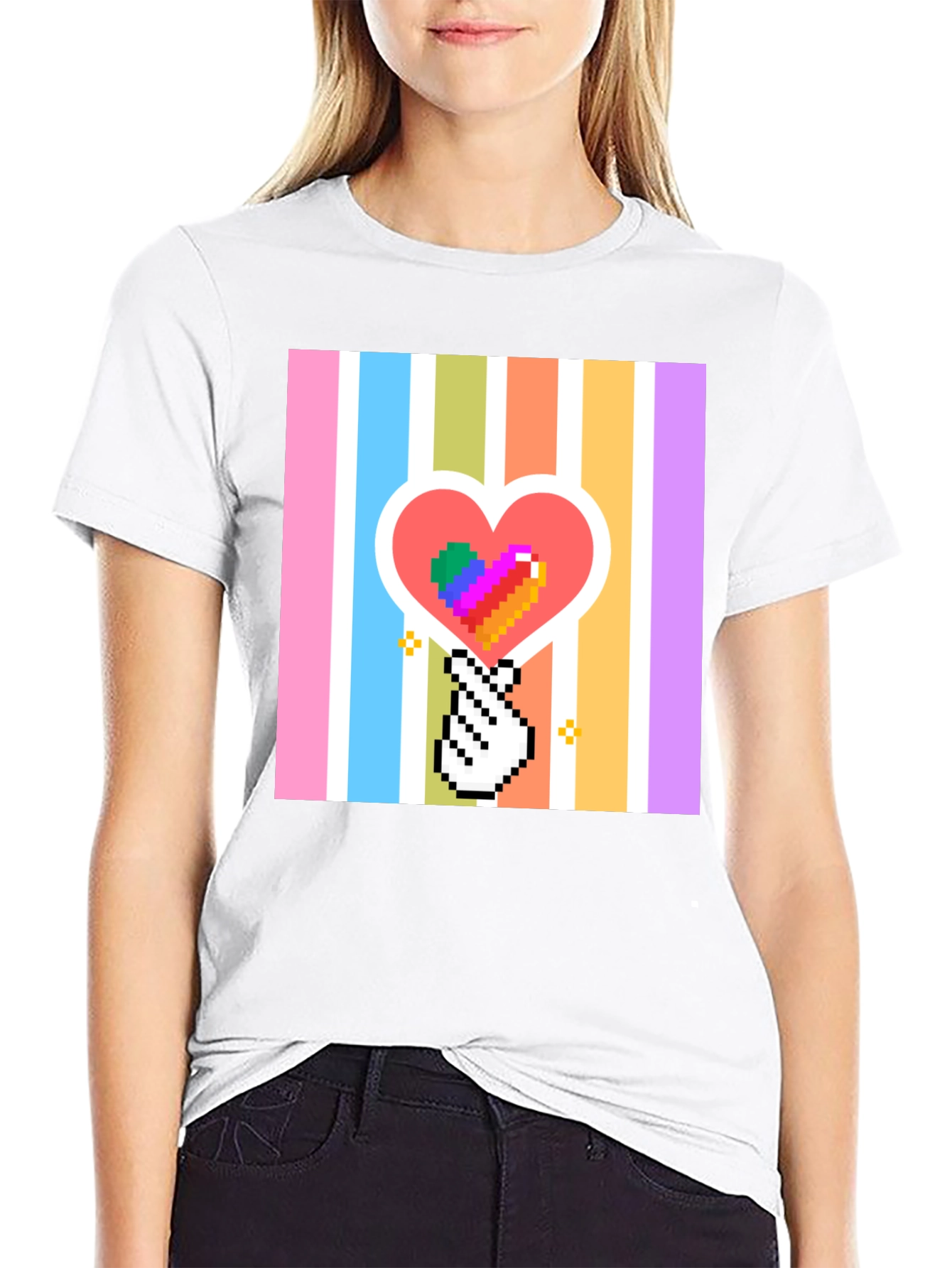 Pixel Heart & Hand T-Shirt - Black