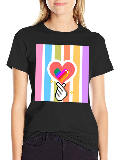 Pixel Heart & Hand T-Shirt - Black