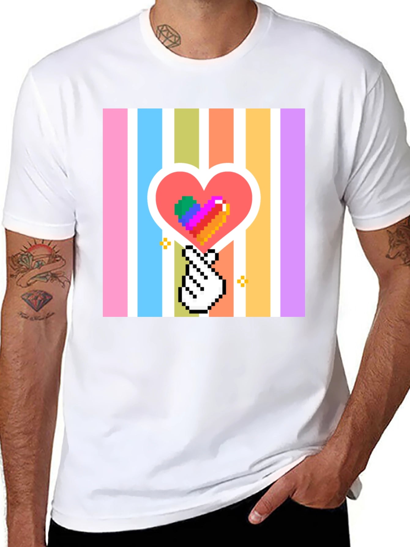 Pixel Heart & Hand T-Shirt - Black