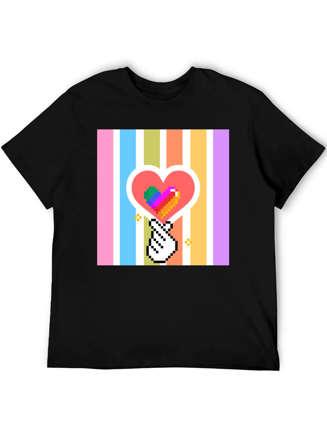 Pixel Heart & Hand T-Shirt - Black