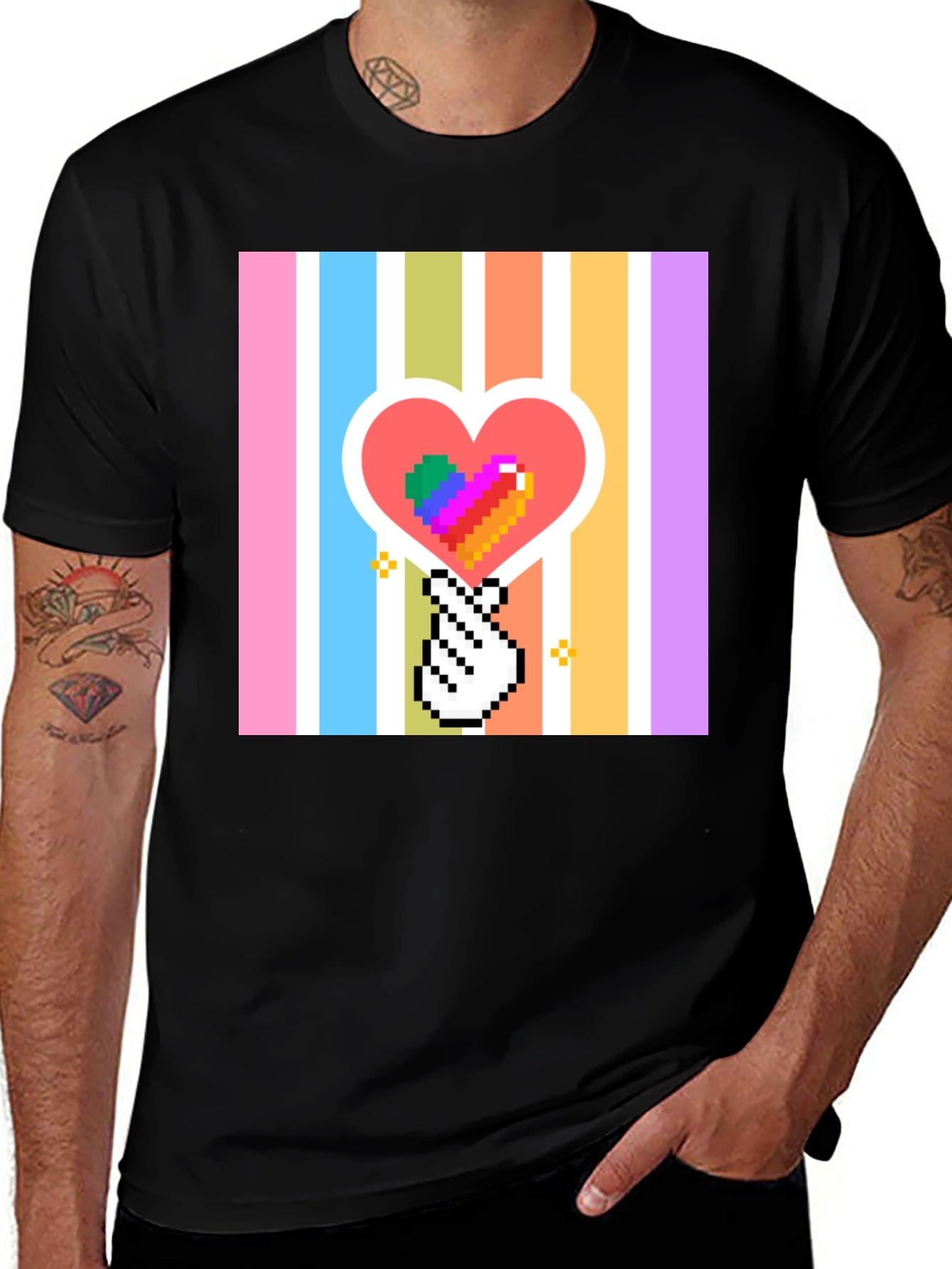 Pixel Heart & Hand T-Shirt - Black