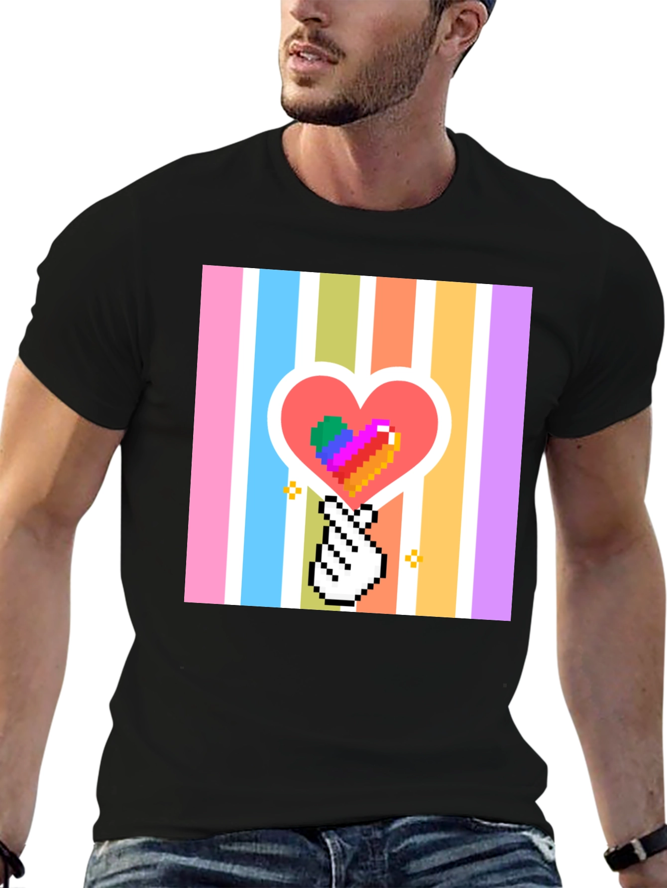Pixel Heart & Hand T-Shirt - Black
