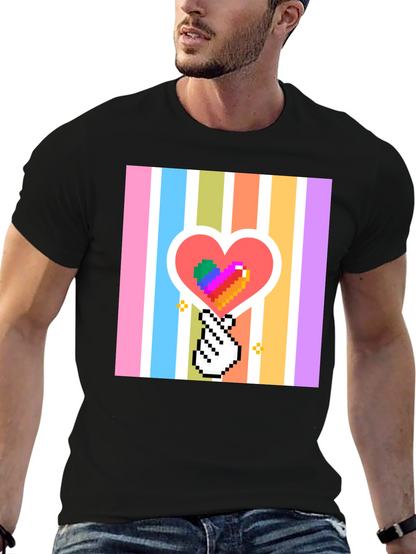 Pixel Heart & Hand T-Shirt - Black