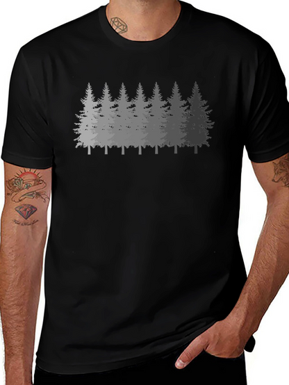 Mens Forest Print Black Crew Neck T-Shirt