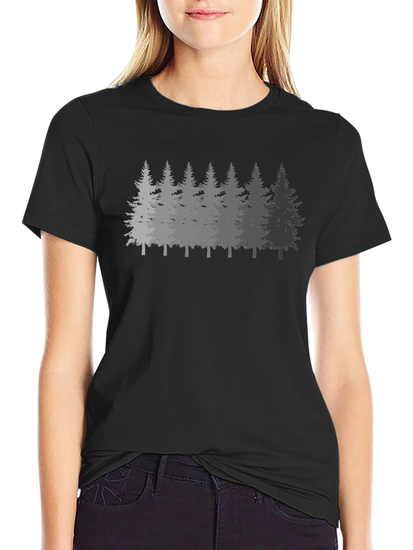 Mens Forest Print Black Crew Neck T-Shirt